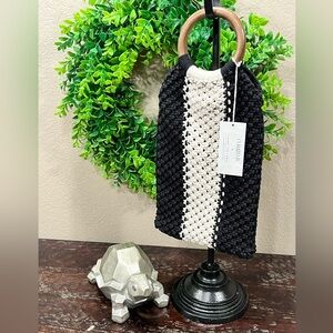 NWT LAUDE THE LABEL BLACK and WHITE MACRAME BAG